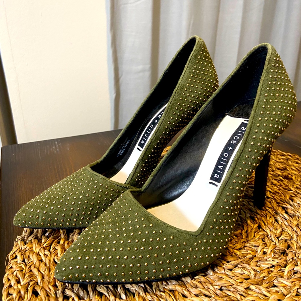 Alice + Olivia Green Studded Stiletto Heels